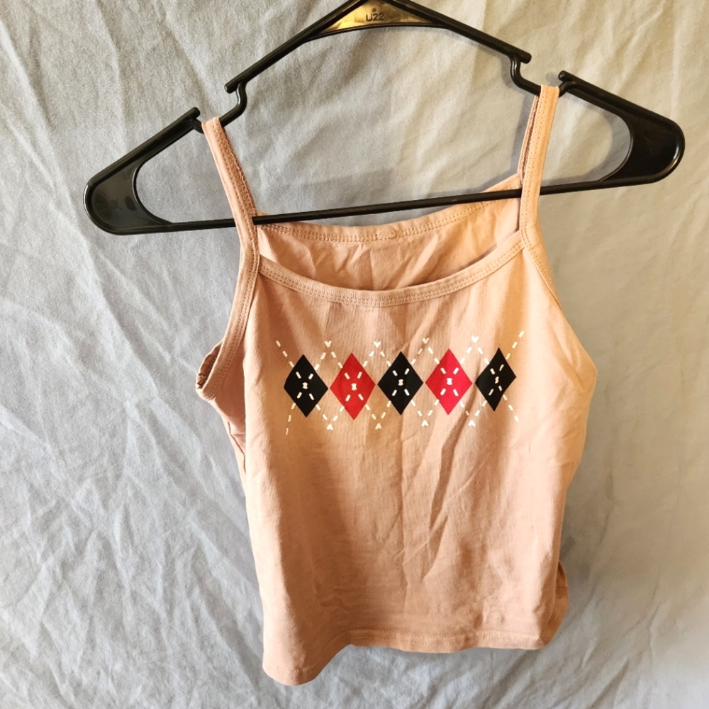 Beige Tank top with Plaid pattern